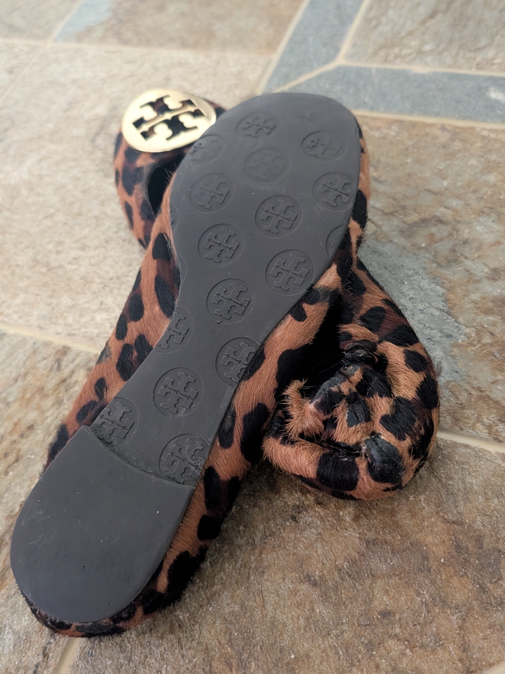 Tory Burch Leopard Pony-Hair Flats with Gold Logo Discs - Picture 4 of 10